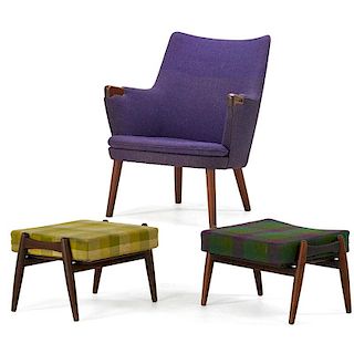 HANS WEGNER Lounge chair and two ottomans
