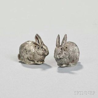 Pair of Edward VII Sterling Silver Rabbit-form Pepperettes