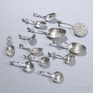 Twelve Assorted Continental Silver Spoons