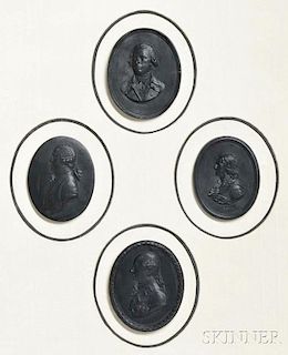 Four Framed Wedgwood Black Basalt Oval Portrait Plaques