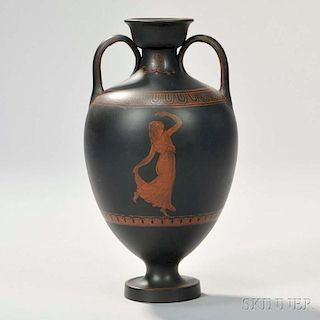 Wedgwood Encaustic Decorated Black Basalt Amphora Vase