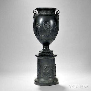Wedgwood Black Basalt Vase and Pedestal Base
