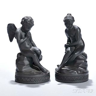 Pair of Wedgwood Black Basalt Figures of Cupid and Psyche