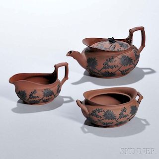 Three-piece Wedgwood Rosso Antico Parapet Tea Set