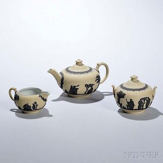 Three-piece Wedgwood Yellow Jasper Dip Tea Set