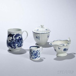Four First Period Worcester Porcelain Blue and White Items