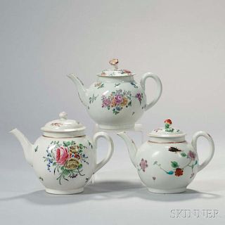 Three Worcester Porcelain Teapots and Covers