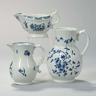 Three English Blue and White Porcelain Items