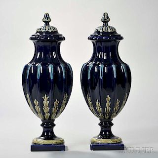 Pair of Sarreguemines Majolica Covered Vases