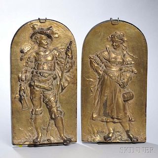 Two Mettlach Bronzed Earthenware Plaques