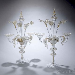 Pair of Murano Gilded Glass Candelabra