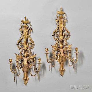 Pair of Neoclassical-style Giltwood Four-light Sconces