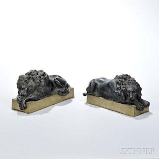After Antonio Canova (Italian, 1757-1822)       Pair of Bronze Lions