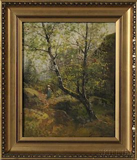 Severin Nilson (Swedish, 1846-1918)      Figure in a Forest Landscape