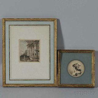 Two Framed Etchings:      Attributed to Baron Dominique Vivant Denon (French, 1747-1825), Profile of a Woman in a Cap