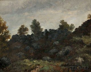 Attributed to Narcisse Virgile Diaz de la Peña (French, 1808-1876)      Landscape with a Rocky Outcropping