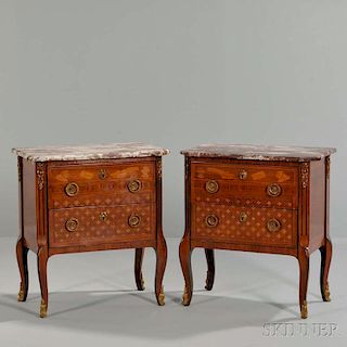 Pair of Louis XV-style Marble-top Inlaid Tables