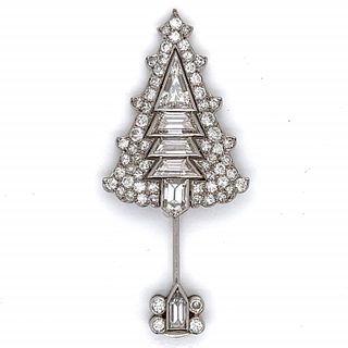 Art Deco Platinum 7.00 Ct. Pine Tree Jabot Pin