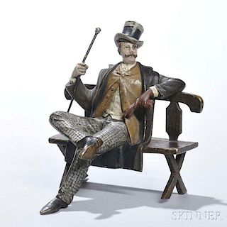 Cold-painted-style Bronze Figure of an Aristocrat on a Bench