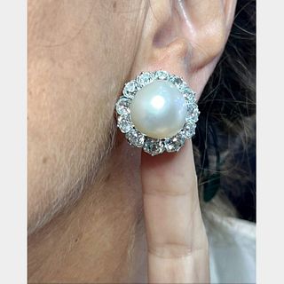 18K Platinum South Sea Pearl Diamond Earrings