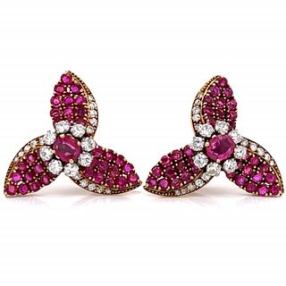 Van Cleef & Arpels 1960 18K Diamond Ruby Earrings