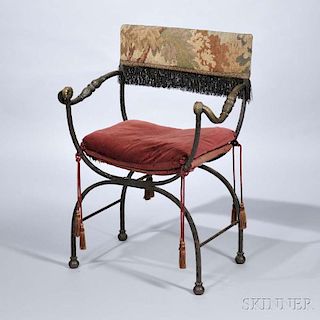 Renaissance Revival-style Iron and Bronze Campaign Chair