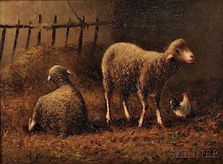 Charles Émile Jacque (French, 1813-1894)      Two Sheep in a Barn Interior