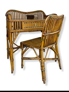 Vintage Bamboo Desk + Chair Set