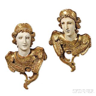 Pair of Baroque-style Carved Giltwood Angel Architectural Elements