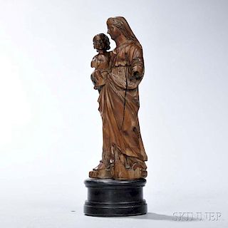 Fruitwood Virgin Mary and Child Figure