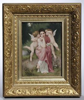 Berlin-style Polychrome Porcelain Plaque of a Woman with Putti