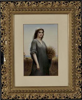 Framed Berlin-style Polychrome Porcelain Plaque of Ruth