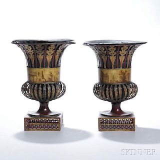 Pair of Painted Tole Grand Tour Urns