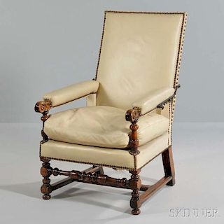 Continental Baroque-style Adjustable-back Walnut Armchair