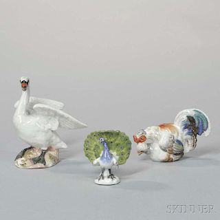 Three Meissen-style Polychrome Porcelain Bird Figures