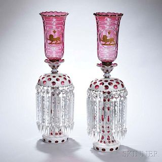 Pair of Overlay Glass Lustres