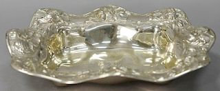 Gorham sterling silver rectangular bowl with floral repousse borders, monogrammed.  9 1/2" x 12 3/4", 16.2 t oz.