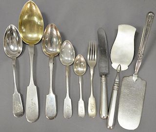 Russian silver flatware set to include 12 lunch forks, 6 hors d'oeuvre forks, 12 teaspoons, 11 tablespoons, 9 oversized spoons, 11 d...