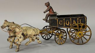 Hubley cast iron horse drawn coal wagon with driver and two horses. ht. 6 1/2in., lg. 14in.