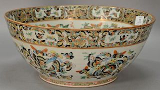 Large Chinese porcelain butterfly punch bowl having overall enameled bugs, moths, and butterfly design. ht. 6 1/2in., dia. 14 3/4in.