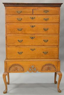 Queen Anne maple chest on frame, two over four drawers on base with shell carvings (married). ht. 59in., wd. 35 1/2in.