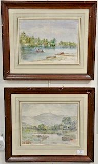 Late 19th century  pair of river landscapes  watercolor on paper  Mountainous River Valley  unsigned  sight size 9" x 12 1...
