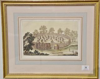 19th century,  hand colored lithograph,  Indian Colony Fort,  marked: Fumagalli F.,  sight size 8" x 12"  Provenance: Prop...