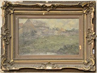 Charlotte Buell Coman (1833-1924),  oil on canvas,  Farm Landscape with Chickens,  signed lower right: CB Coman,  relined, <...