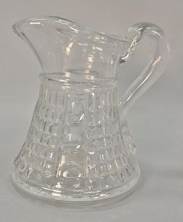 Flint glass Waffle pattern pitcher. ht. 9 1/2in.