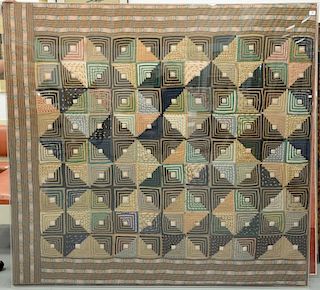 Log cabin style quilt, squares with borders, stretched and in plexiglass. 76" x 80" Provenance: Property from Credit Suisse's Americ...