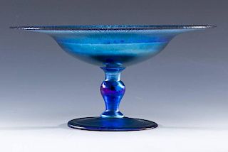 L.C. Tiffany Cobalt Blue Favrile Glass Compote