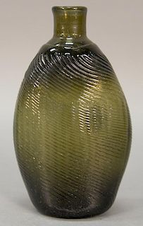 Pitkin glass flask with olive green swirl decorated. ht. 7in.