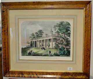 Currier & Ives, medium folio hand colored lithograph, The Home of Washington, Mount Vernon, VA, sight size 13" x 17" Provenance: Pro...