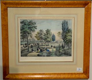 Currier & Ives, medium folio hand colored lithograph, Central Park, The Drive, 1862, sight size 12 1/2" x 15 3/4" Provenance: Proper...